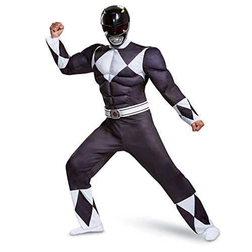 Disguise Men's Black Ranger Classic Muscle Adult Costume, Black, L/XL (42-46)