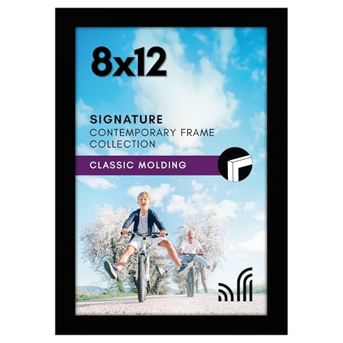 Americanflat 8x12 Picture Frame with Shatter-Resistant Glass - Signature Collection - Gallery-Style Frames Made of Engineered Wood - Photo Frame for Tabletop and Wall Display - Black