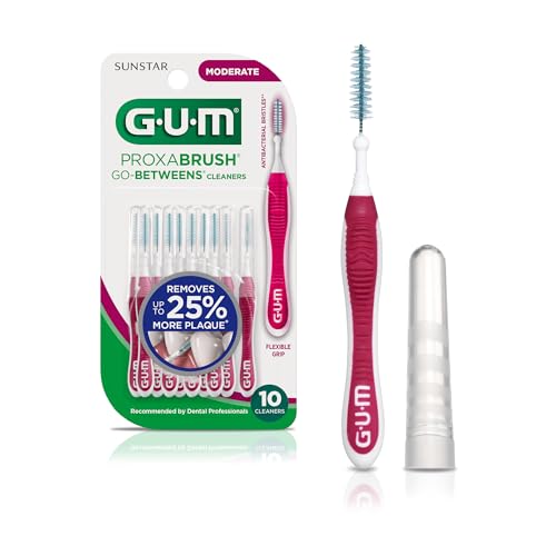 GUM Proxabrush Go-Betweens - Moderate - Interdental Brushes - Soft Bristled Dental Picks for Plaque Removal & Gum Health - Safe for Braces & Dental Devices, 10 Count