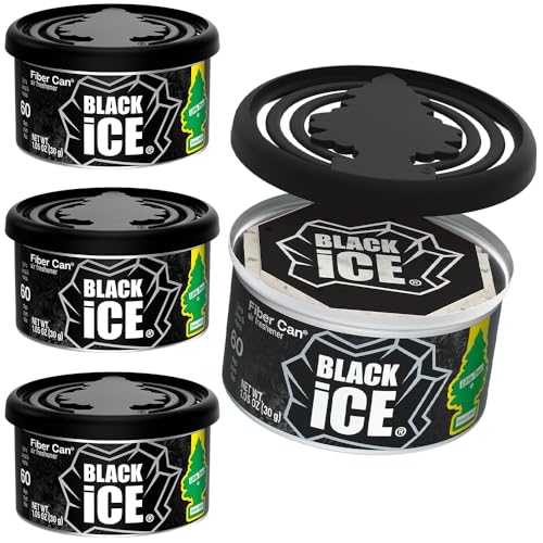LITTLE TREES Car Air Freshener | Fiber Can Provides Long Lasting Scent for Auto or Home | Recycled Fiber | Black Ice, 4 Air Fresheners