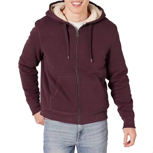 Amazon Essentials Hoodie For Men, Sherpa-Lined Full-Zip Fleece Sweatshirt, Large, Burgundy