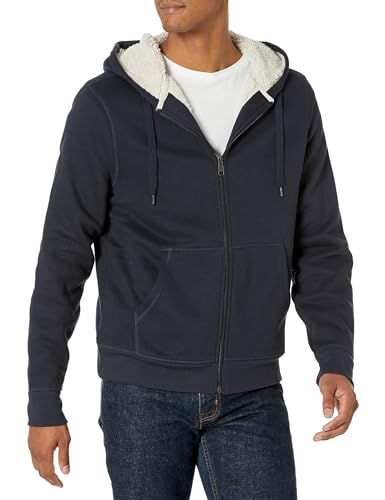 Amazon Essentials Hoodie For Men, Sherpa-Lined Full-Zip Fleece Sweatshirt, Small, Navy