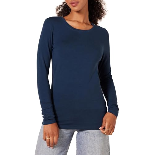 Amazon Essentials Women's Regular-Fit Long-Sleeve Crewneck T-Shirt (Available in Plus Size), Navy, Medium