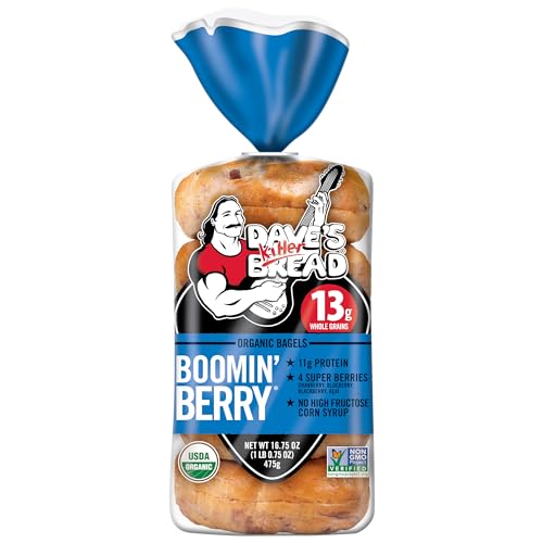 Dave’s Killer Bread® Boomin’ Berry® Bagels, Cranberry, Blueberry, Blackberry and Acai Bagels, 5 Count