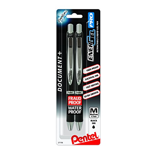 Pentel EnerGel PRO Permanent Gel Pen, (0.7mm), Medium Line, Archival and Water-Proof, Black Ink, Pack of 2 (BLP77BP2A)