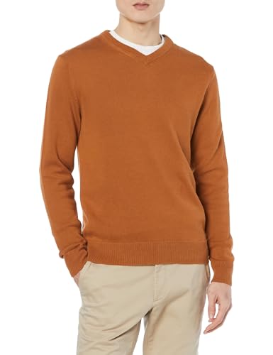 Amazon Essentials Men's V-Neck Pullover Sweater (Available in Big & Tall), Rust, Large