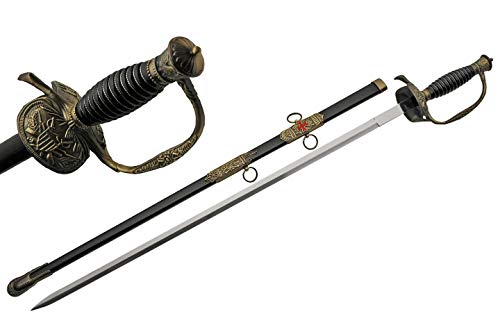 SZCO 35" Swept Hilt Rapier Sword – Stainless Steel Mirror-Finish Blade with Antique D-Guard, Wire Wrapped Handle & Decorative Scabbard for LARP, Cosplay, Display & Collectors