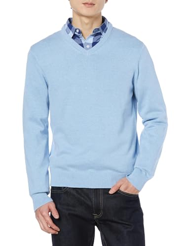 Amazon Essentials Men's V-Neck Pullover Sweater (Available in Big & Tall), Light Blue Heather, Large