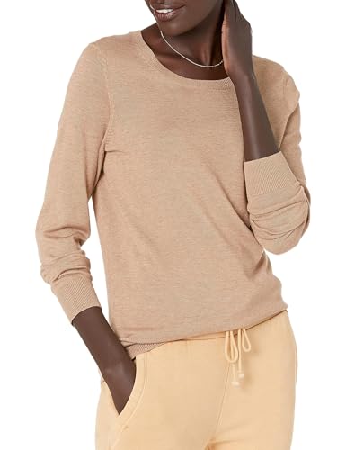 Amazon Essentials Women's Long-Sleeve Lightweight Crewneck Sweater (Available in Plus Size), Camel Heather, XX-Large