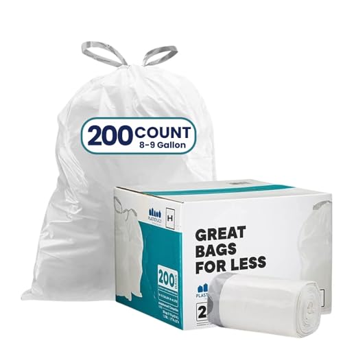 Plasticplace Custom Fit Trash Bags Compatible w Simplehuman Code H Drawstring Bags 8-9 Gallon Tear-Resistant Liner 200 Count Heavy-Duty Waste Disposal