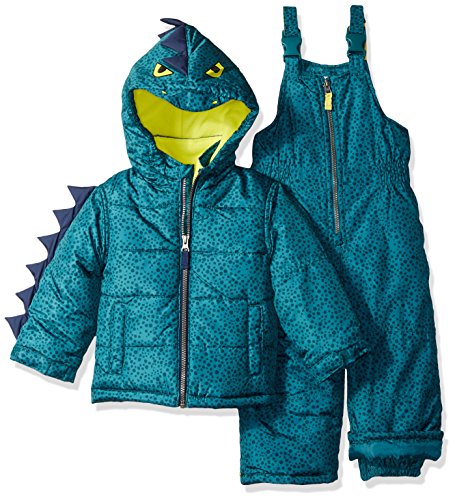 Carter's Boys' Toddler Snowsuit Jacket - Winter Coat and Bib Set, Green Dinosaur, 2T