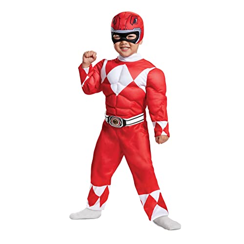 Disguise Red Ranger Toddler Muscle Child Costume, Red, Medium/(3T-4T)