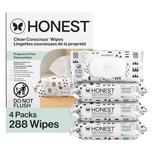 The Honest Company Clean Conscious Multi-Use Wipes | Hypoallergenic + Unscented for Sensitive Skin | Over 99% Water, Compostable, Plant Based, Baby Wipes | Pattern Play, 288 Count
