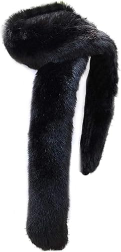 Bettli Women's Men's Extra Large Faux Fox Raccoon Fur Scarf Collar Stole Shawl (Black)