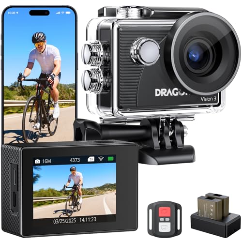 Dragon Touch 4K Action Camera - Vision 3 Underwater Waterproof Camera | 20MP Photo 4X Zoom 170° Wide Angle Remote Control WiFi Sports Camra with 2 Batteries and Mounting Accessories Kit : Amazon.ae: Electronics