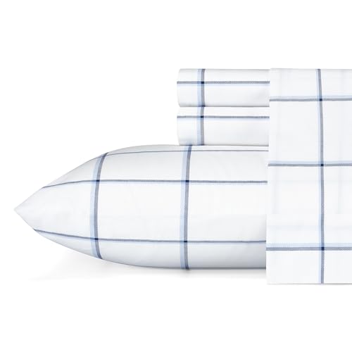 Nautica Cotton Percale Bedding Set, Crisp & Cool, Lightweight & Breathable, 100%, Plot Blue/White, Queen