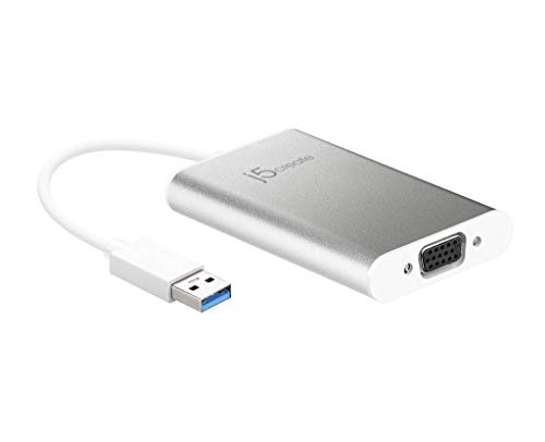 j5create USB to VGA Adapter, USB 3.0 to VGA Display Converter up to 2048x1152, External Video Card for Dual Monitor Extend and Mirror, Aluminium Dongl