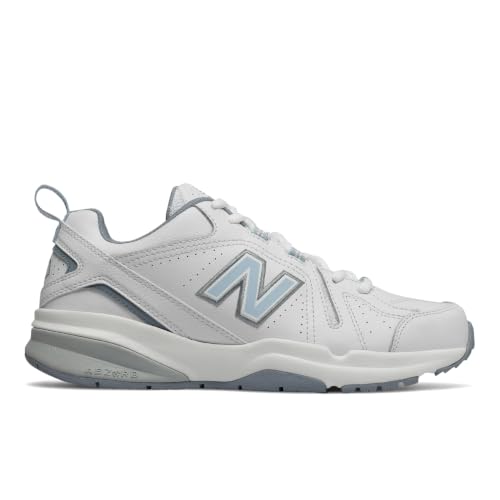 New Balance Tênis feminino 608 V5 casual Comfort Cross Trainer, Branco/Azul claro, 7 Wide