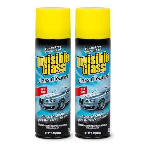 Invisible Glass 91164-2PK Premium Aerosol Glass and Window Cleaner for Auto and Home Cleans Glass, Windows, Windshields, and More, Streak-Free, Ammonia-Free, Tint-Safe, 19 oz (Pack of 2)