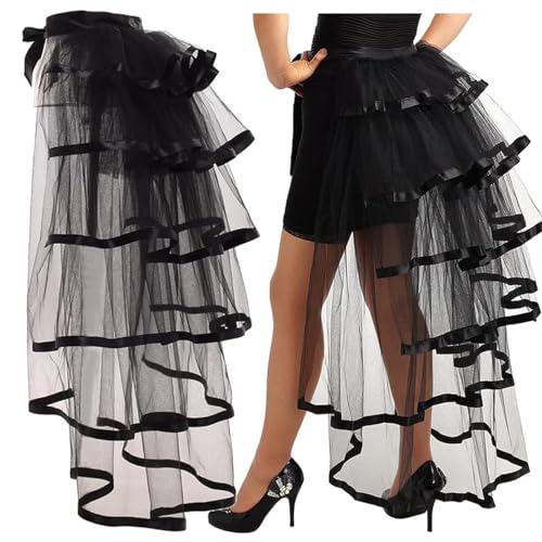 GRACEART Victorian Steampunk Bustle Skirt 6 Layered Tie-on Belt Tulle Tutu Overskirt A-black