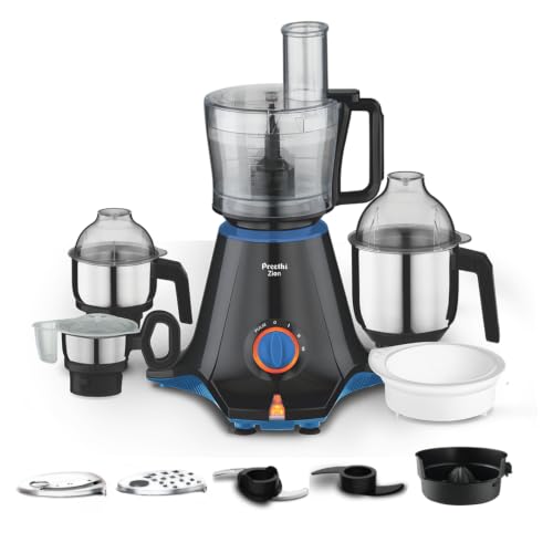 Preethi Zion 750W Mixer Grinder, 4 Jars, Food Processor & Flexi Lid, Black | With Food Processor jar and Flexi Lid for everyday food preparation, from