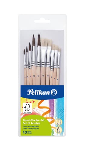 (-35%) Pelikan Pinsel Starter-Set mit 5 Haar- und 5 Borstenpinseln, für die Schule, 10 Stück