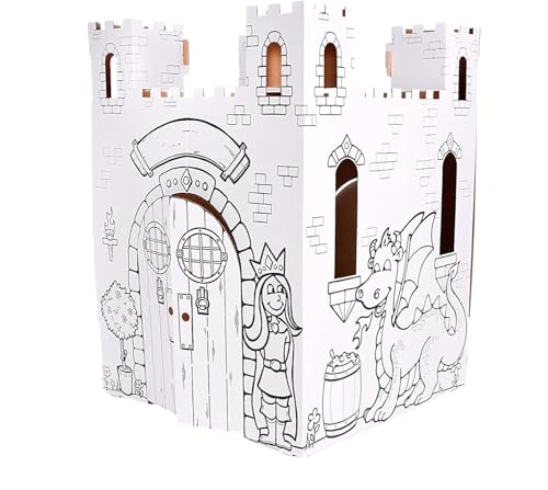 Easy Playhouse Fairy Tale Castle - Kids Art and Craft for Indoor and Outdoor Fun, Color, Draw, Doodle – Decorate and Personalize a Cardboard Fort, 32" X 32" X 43. 5" - Made in USA, Age 3+, White
