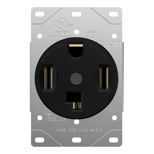 ENERLITES 30 Amp Dryer Receptacle Outlet, NEMA 14-30R | Residential Commercial Industrial Grade, Outdoor/Indoor, 3-Pole, 4 Wire, (10,8,6,4) AWG, UL Listed | 125/250V, 66300-BK - Black (Pack of 1)