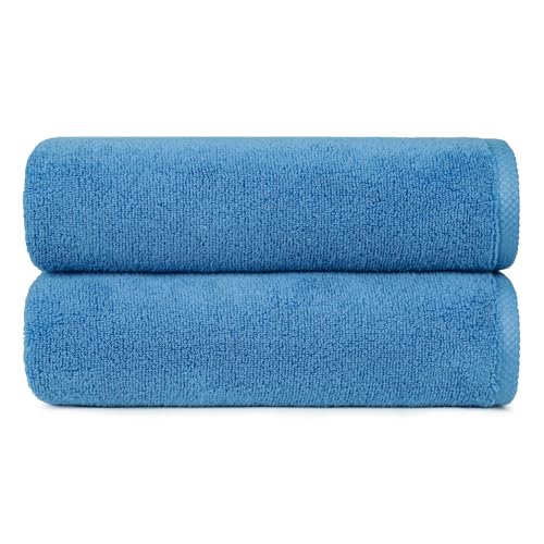 Amazon Basics 2 Piece Quick-Dry Oversize Bath Towel, 100% Cotton, Lake Blue, 54" x 30"