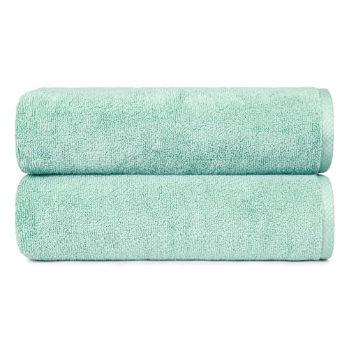 Amazon Basics 100% Cotton Quick-Dry Lightweight Moisture Absorbing Bath Towel, 2-Pack, Seafoam Green, 54" x 30"