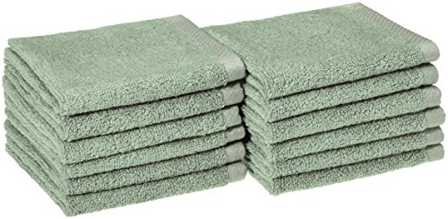 amazon basics Quick-Dry Face Towel - 100% Cotton - 400 GSM - Pack of 12, Seafoam Green