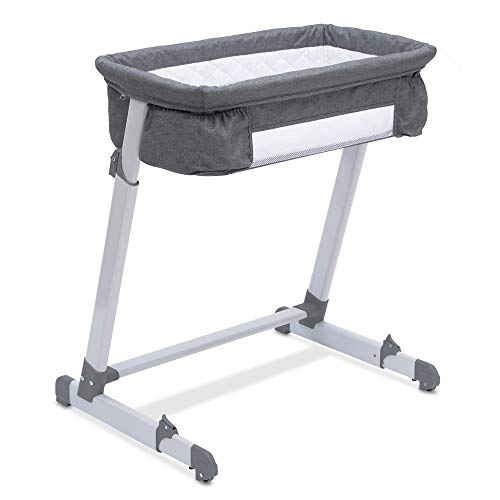 Simmons Kids By The Bed City Sleeper Bassinet - Adjustable Height Portable Crib with Wheels & Airflow Mesh, Grey Tweed :