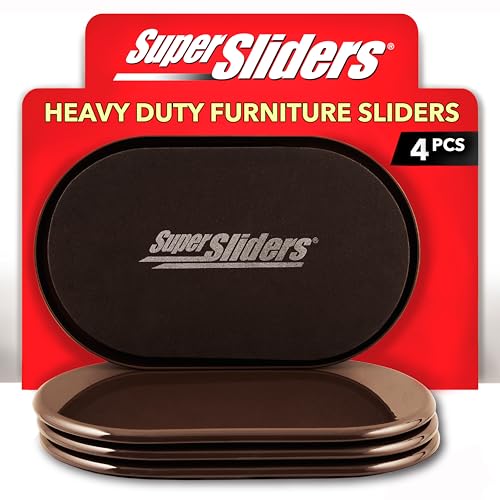 Super Sliders 5 3/4" x 9 1/2" Oval Reusable Furniture Sliders for Carpet - Effortless Moving and Surface Protection, Brown (4 Pack)