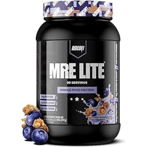 REDCON1 MRE Lite Whole Food Protein Powder, Blueberry Cobbler - Low Carb & Whey Free Meal Replacement with Animal Protein Blends - Easy to Digest Supplement Made with MCT Oils (30 Servings)