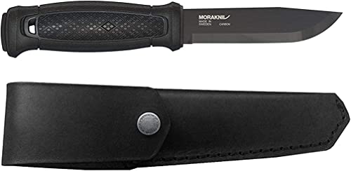 Morakniv Garberg Full Tang Fixed Blade Knife with Carbon Steel Blade and Leather Sheath, Black, 4.3 Inch