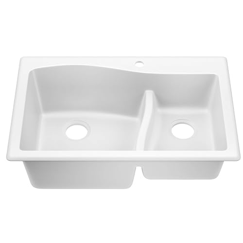 KRAUS Quarza 33-inch Drop-In/Undermount 60/40 Double Bowl Granite Kitchen Sink in White, KGD-442WHITE