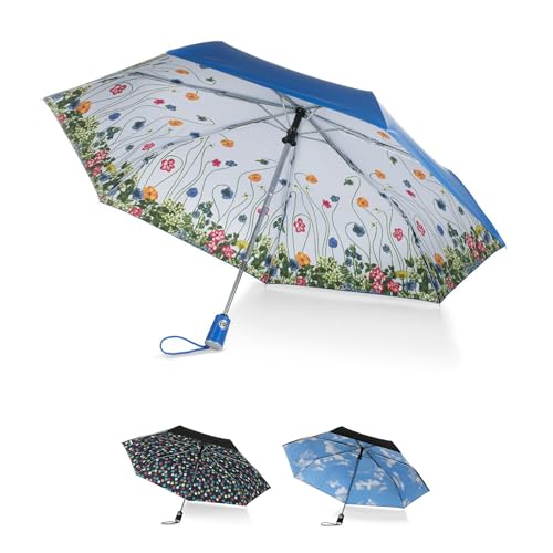 totes Auto Open/Close Compact Umbrella with Printed Under Canopy, Floral, One Size