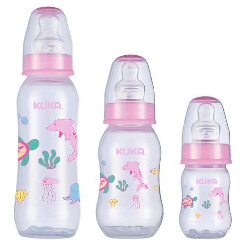 Kit Mamadeira Bico Silicone Natural 70/160/250ml Rosa Kuka