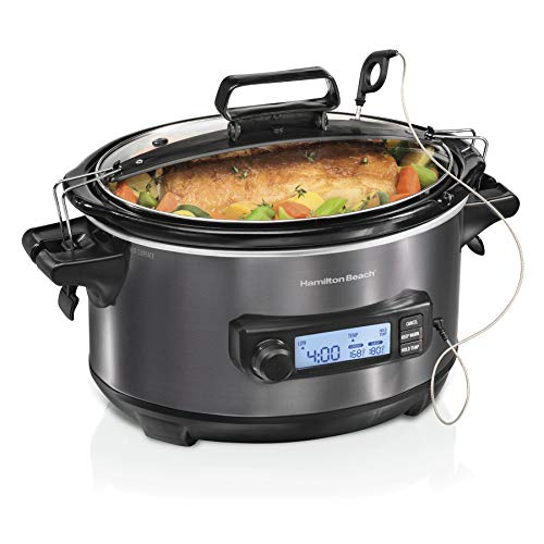 Hamilton Beach Portable 6 Quart Set & Forget Digital Programmable Slow Cooker with Lid Lock, Temperature Probe, Dishwasher Safe Crock & L...