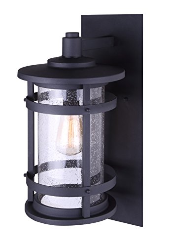 Canarm Duffy 1-Light Outdoor Wall Lantern, Black with Seeded Glass, Durable Wet-Rated Outdoor Downlight for Porch and Patio