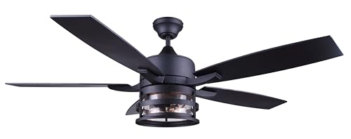 Canarm Duffy 52-Inch Ceiling Fan, Matte Black, 5 Plywood Blades, Dual Mount, LED Vintage Bulbs, Dimmable, Remote Control, Indoor Cooling for Bedrooms & Living Spaces