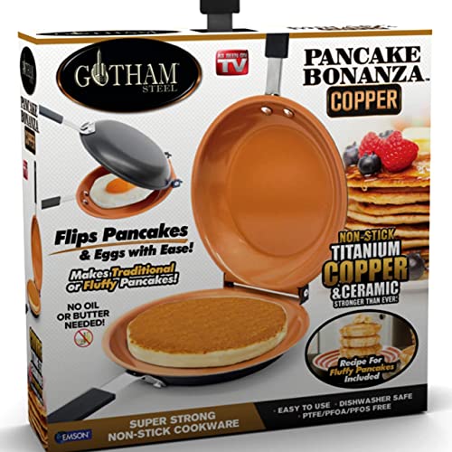 Gotham Steel Double Sided Pan, The Perfect Pancake Maker – Ceramic Nonstick Copper Easy to Flip Pancake Griddle for Fluffy Pancakes, Omelette Maker, Frittata Maker & More! Dishwasher Safe