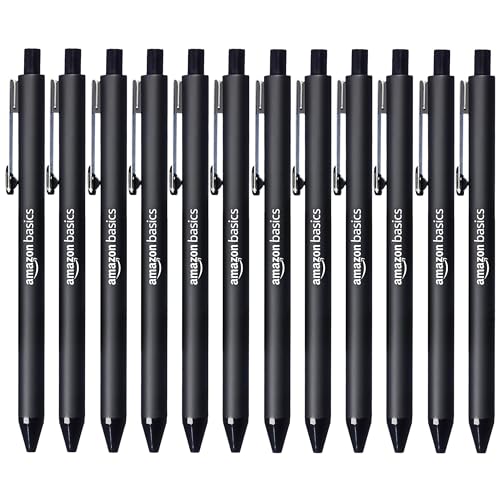 Amazon Basics Black Ballpoint Pens for Smooth Writing, Retractable, 12-Pack