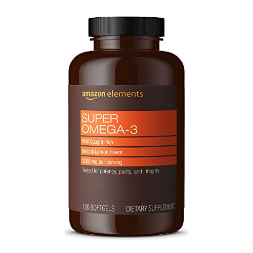 Amazon Elements Super Omega-3, EPA & DHA Omega-3 fatty acids (1280 mg per Serving, 2 Softgels), Natural Lemon Flavor, 120 Count (Packaging may vary)