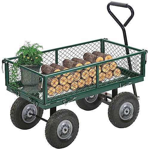 FDW Garden Cart Streel Heavy Duty 500 LBS Capacity，Utility Cart Wagon with Removable Sides and 180°Rotating Handle fo