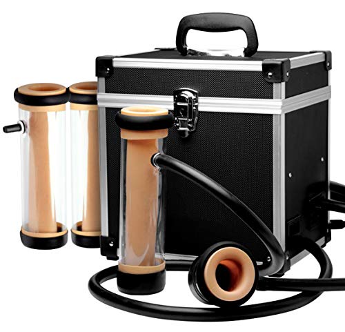 LoveBotz The Super Milker Deluxe Automatic Stroker Machine | 4 Interchangeable Cylinders with Rubber Seals & Textures | Hands-Free Suction | Discreet Locking Storage | Multi-Speed Dial