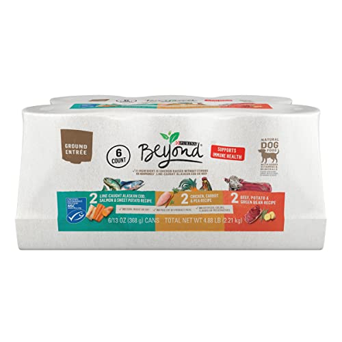 Purina Beyond Chicken, Beef and Cod Ground Entree Grain Free Wet Dog Food Variety Pack - (2 Packs of 6) 13 oz. Cans
