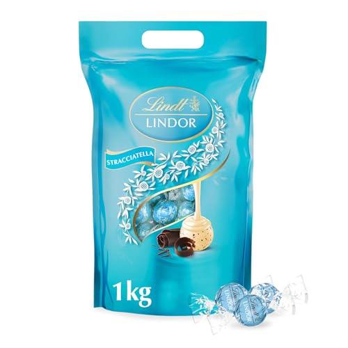 🔥 STARKER PREIS (-30%) Lindt LINDOR Schokoladen Kugeln Stracciatella | 1 kg Beutel, wiederverschließbar | ca. 78 weiße Schokolade mit Kakaosplittern | Großpackung, Pralinen-Geschenk, Schokoladengeschenk