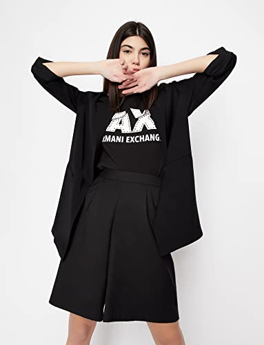 A｜X ARMANI EXCHANGE womens Studded Logo Slim Fit Scoop Neck Tee T Shirt, Black, Medium US