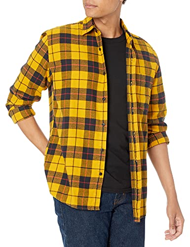Amazon Essentials Men's Long-Sleeve Flannel Shirt (Available in Big & Tall), Yellow Plaid, Medium